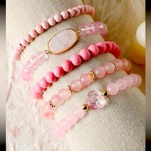 5pcs/set Bohemian Pink Oval Decor Beaded Bracelet